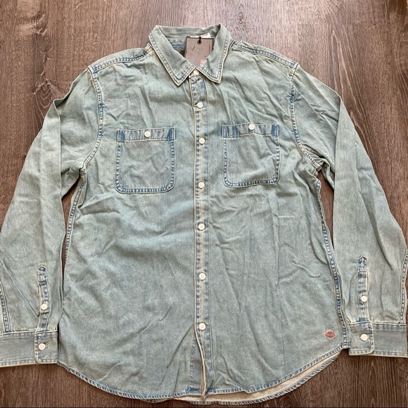 L Harley Davidson Garage Lightweight Denim Long Sleeve Button Up Shirt - Picture 12 of 12